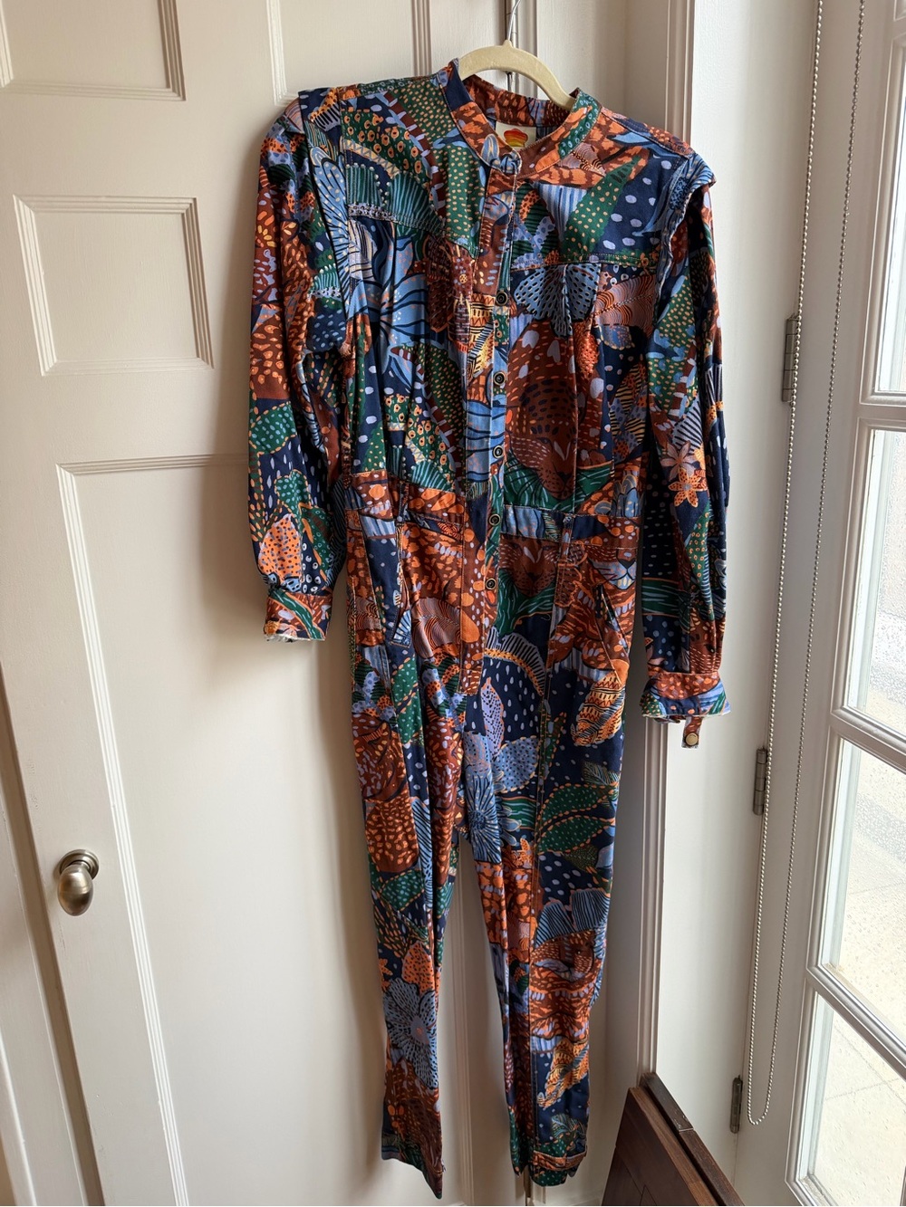 FARM Rio Multi-Color Abstract Print Long-Sleeve Jumpsuit
